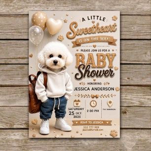 Cute Puppy Baby Shower Beige Little Sweetheart Invitation