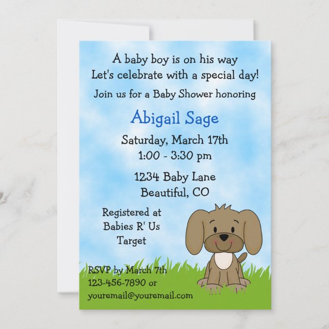 Cute Puppy Baby Shower Invitation for Boys (Front)
