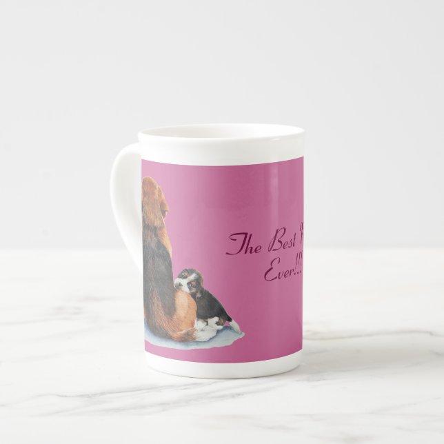 cute puppy beagle cuddling mom dog with slogan bone china mug (Front Left)