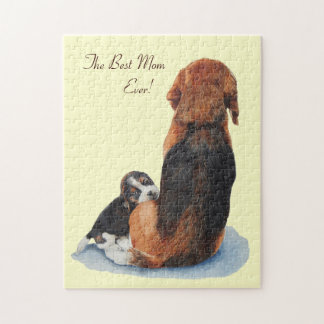Cute puppy beagle cuddling mum jigsaw puzzle