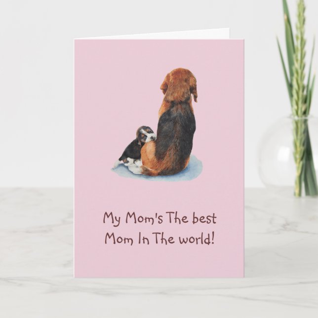 Cute puppy beagle cuddling with verse for mum   card (Front)