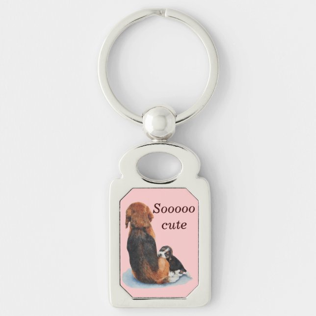 Cute puppy beagle with mom dog key ring (Front)