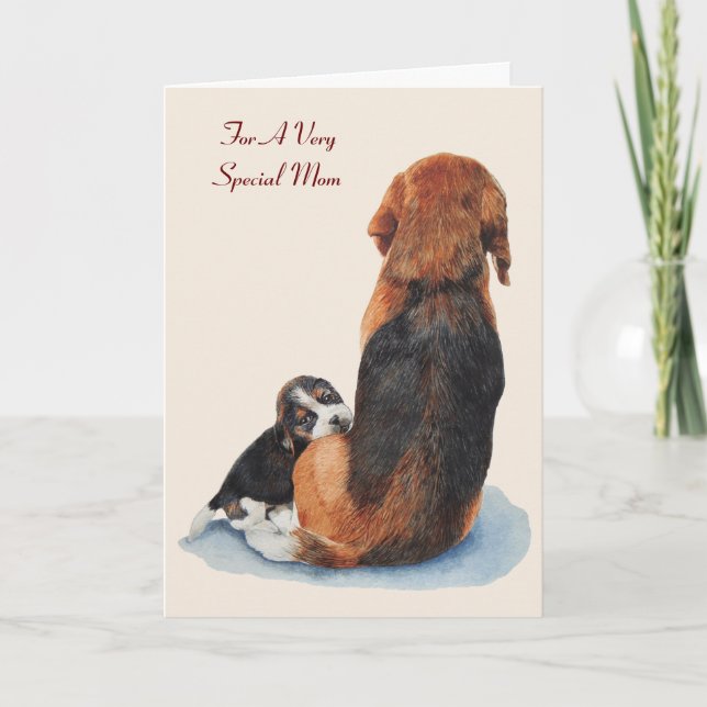 cute puppy beagle with mum dog art original verse card (Front)