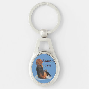 Cute puppy beagle with mum dog realist art key ring