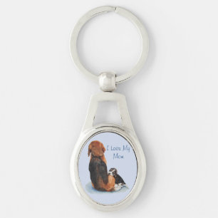 cute puppy beagle with mum dog realist art key ring
