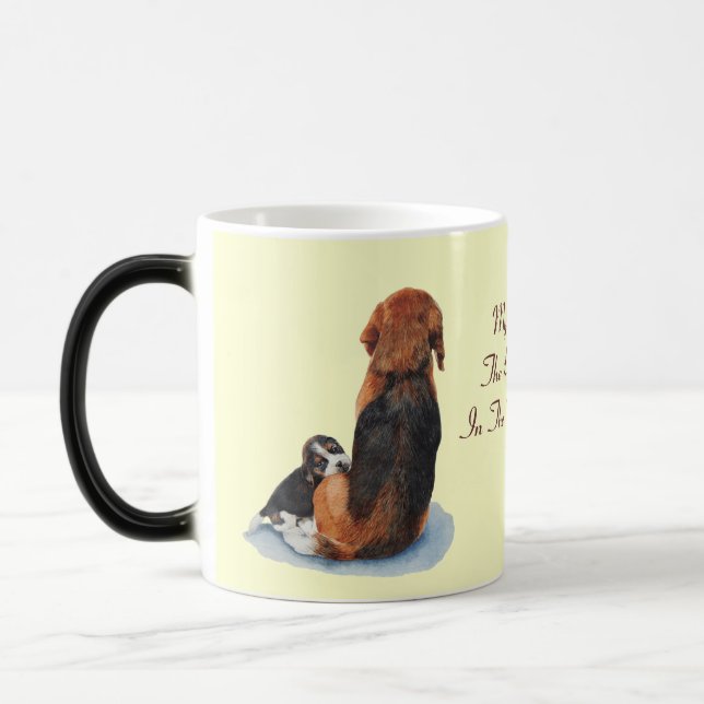 Cute puppy beagle with mum dog realist art magic mug (Left)