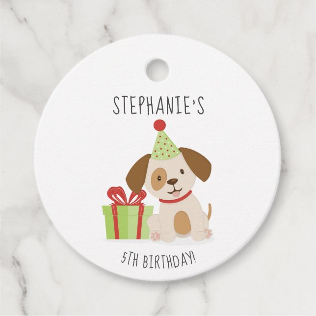 Cute Puppy Birthday Favour Tags (Front)