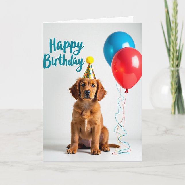 Cute Puppy Birthday Hat Card (Front)