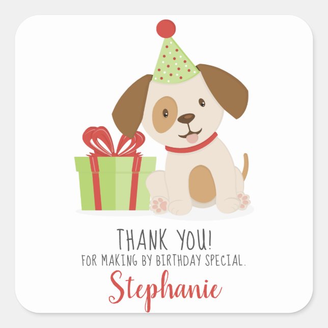 Cute Puppy Birthday Square Sticker (Front)