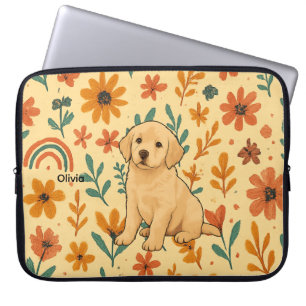 Cute Puppy & Boho Flowers Laptop Sleeve