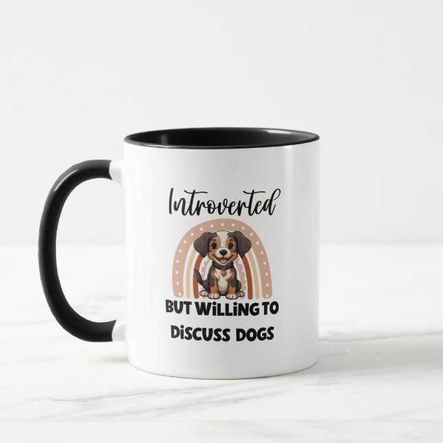 Cute Puppy Boho Rainbow "Introverted" Graphic Mug (Left)