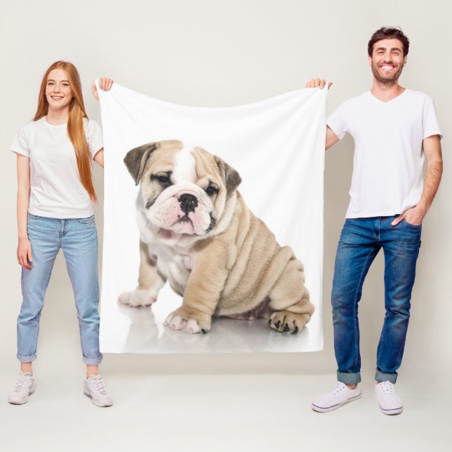 Cute Puppy Bulldog Sad Fleece Blanket (In Situ)