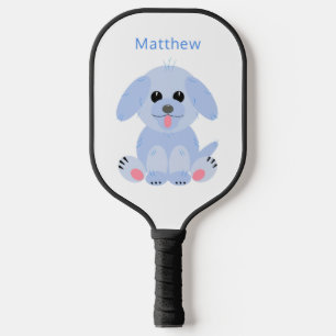 Cute Puppy Cartoon Dog Personalised Pastel Blue Pickleball Paddle