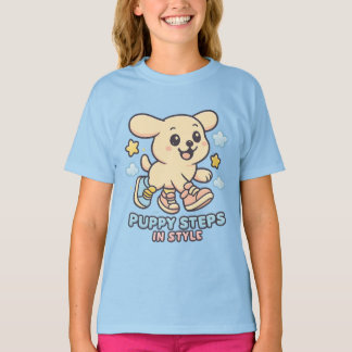 Cute Puppy Cartoon Girls T-Shirt Fun Dog