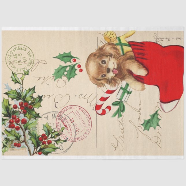 Cute Puppy Christmas Decoupage Tissue Paper (Front)