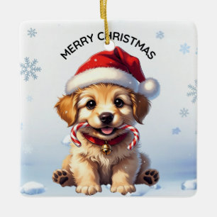 Cute Puppy Christmas Golden Retriever Holiday Ceramic Ornament