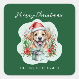 Cute Puppy Christmas Square Sticker