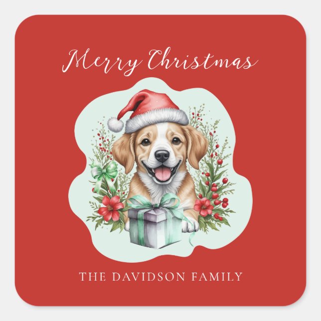 Cute Puppy Christmas  Square Sticker (Front)