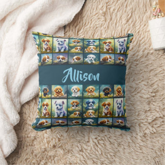 Cute puppy collage, baby dogs, personalised cushion