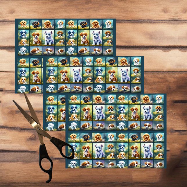 Cute puppy collage, baby dogs,  tissue paper (Creator Uploaded)