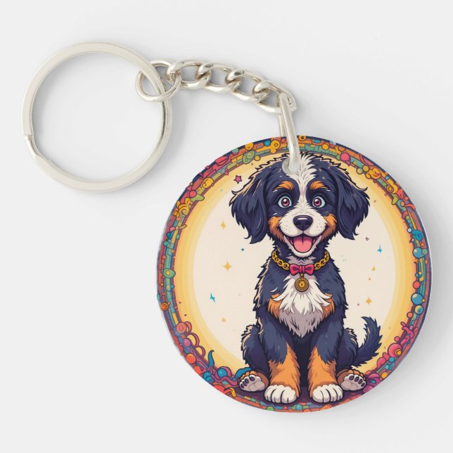Cute Puppy colourful cartoon style design Key Ring (Front)