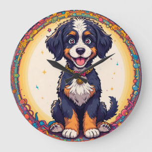 Cute Puppy colourful cartoon style design Large Clock