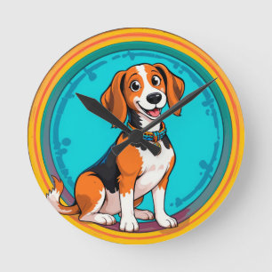 Cute Puppy colourful cartoon style design Round Clock