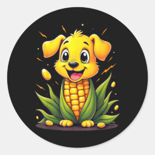 Cute Puppy Corn Dog Farmer Corndog Halloween Classic Round Sticker