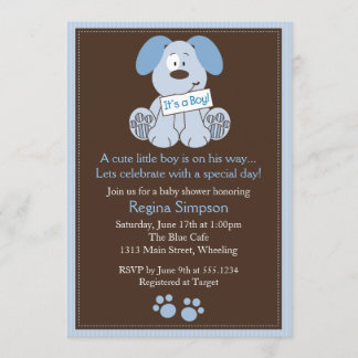 Cute Puppy Dog Baby Shower Invitation Blue