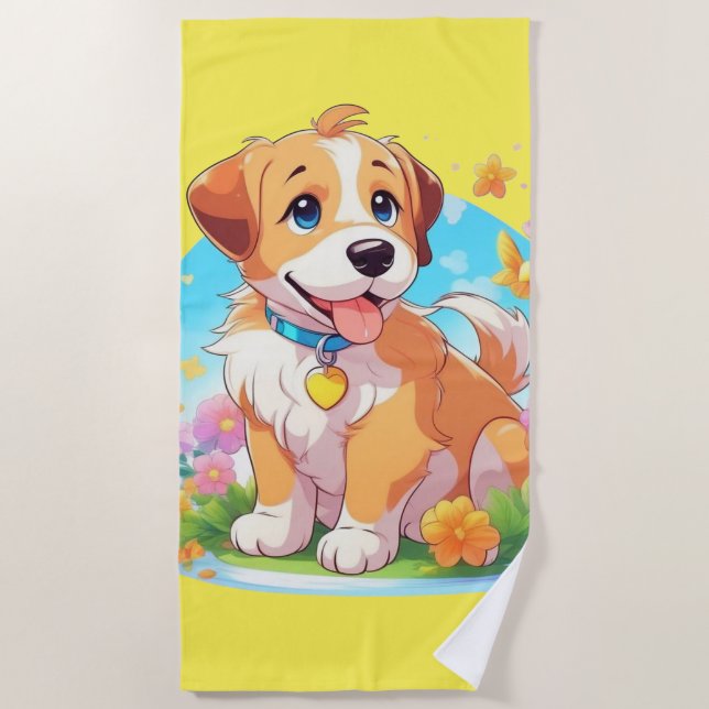 Cute Puppy Dog  Beach Towel (Front)