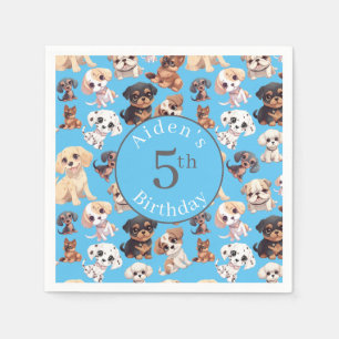 Cute Puppy Dog Birthday Blue Napkin