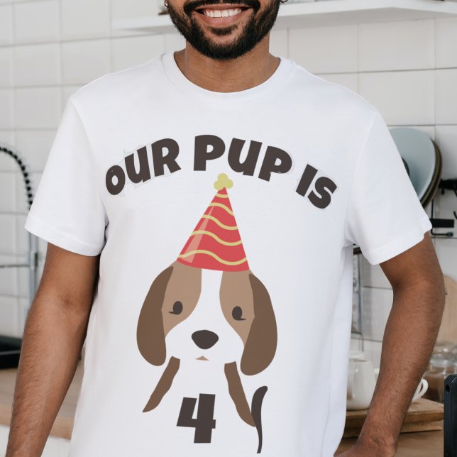 Cute Puppy Dog Birthday Parent's T-Shirt ("our pup is age" parents shirt for kid's puppy dog birthday party with custom age)