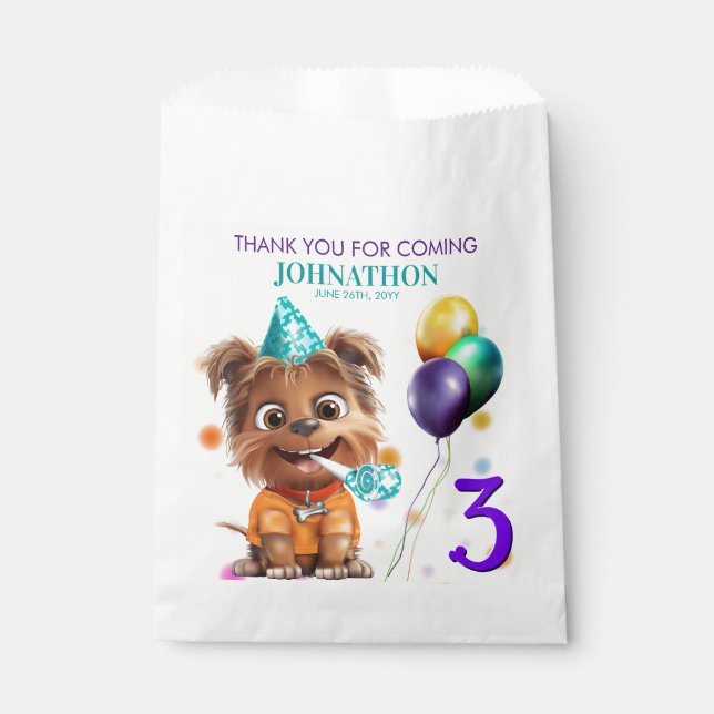 Cute Puppy Dog Birthday Party Favour Bags (Front)