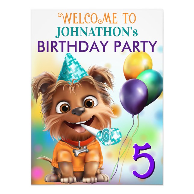 Cute Puppy Dog Birthday Party Photo Print (Front)