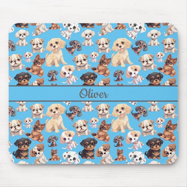 Cute Puppy Dog Blue Mouse Pad (Front)