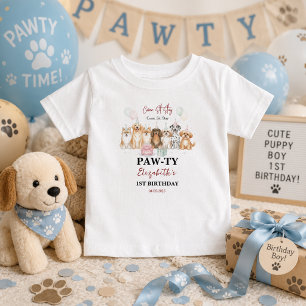 Cute Puppy Dog Boy 1st Birthday   Pawty Time First Baby T-Shirt