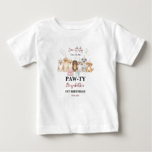 Cute Puppy Dog Boy 1st Birthday   Pawty Time First Baby T-Shirt
