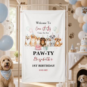 Cute Puppy Dog Boy 1st Birthday Pawty Time First Banner