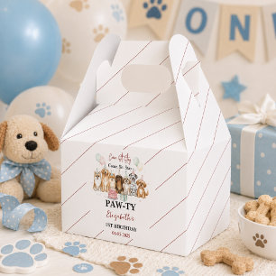 Cute Puppy Dog Boy 1st Birthday Pawty Time First Favour Box