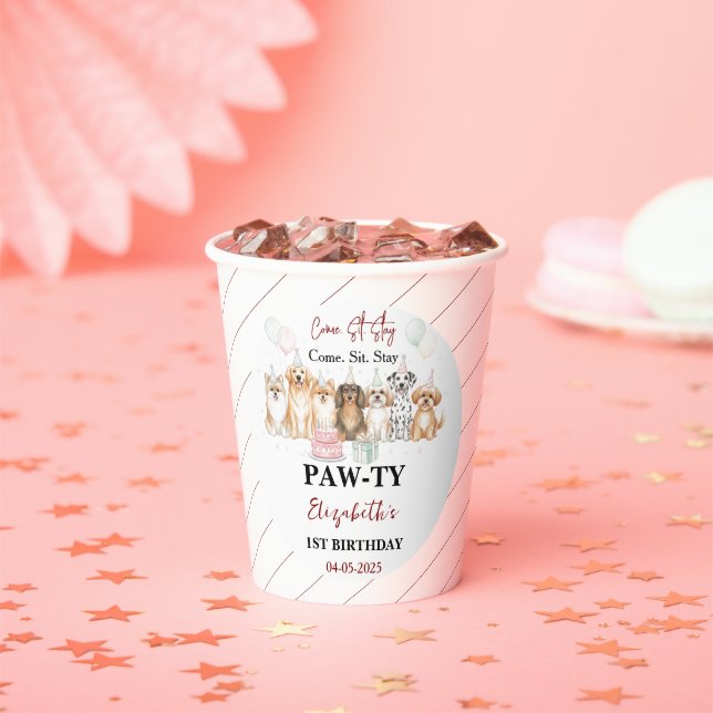 Cute Puppy Dog Boy 1st Birthday | Pawty Time First Paper Cups (Insitu)
