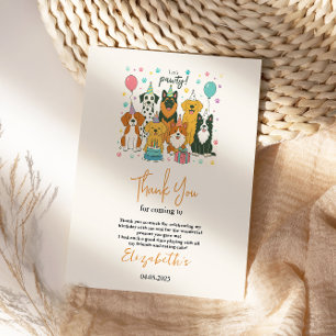 Cute Puppy Dog Boy 5th Birthday   Pawty Time First Thank You Card