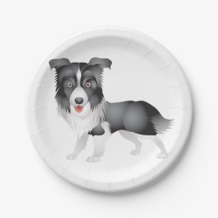 Cute Puppy Dog Cartoon Border Collie Party Paper Plate
