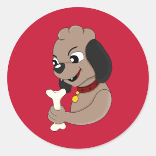 Cute puppy dog cartoon classic round sticker