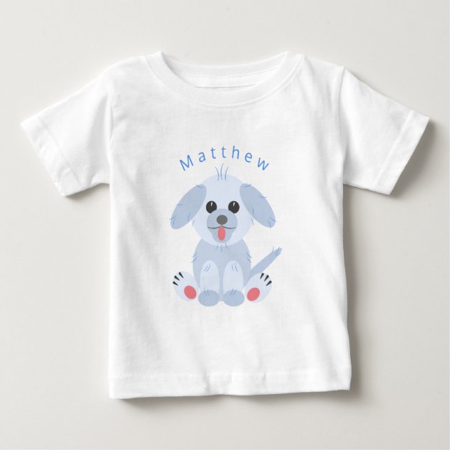 Cute Puppy Dog Cartoon Personalised Pink Pastel Baby T-Shirt (Front)