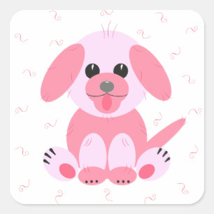 Cute Puppy Dog Cartoon Pink Square Sticker