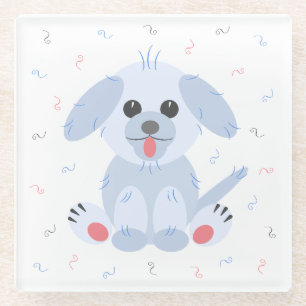 Cute Puppy Dog Cartoon Simple Pink Pastel Grey Glass Coaster