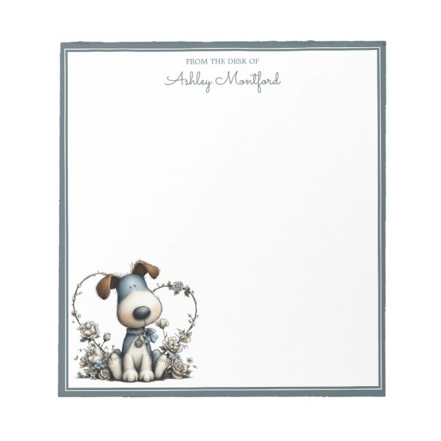 Cute Puppy Dog Custom Name Notepad (Front)