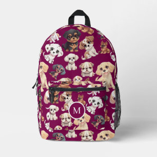 Cute Puppy Dog Dark Pink Printed Backpack