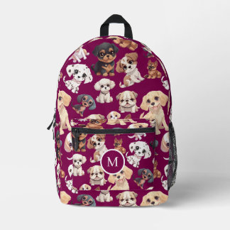 Cute Puppy Dog Dark Pink Printed Backpack
