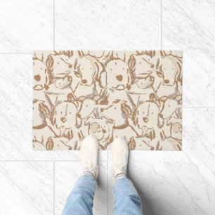 Cute Puppy Dog Doodle Sketch - Tan Brown and Beige Doormat